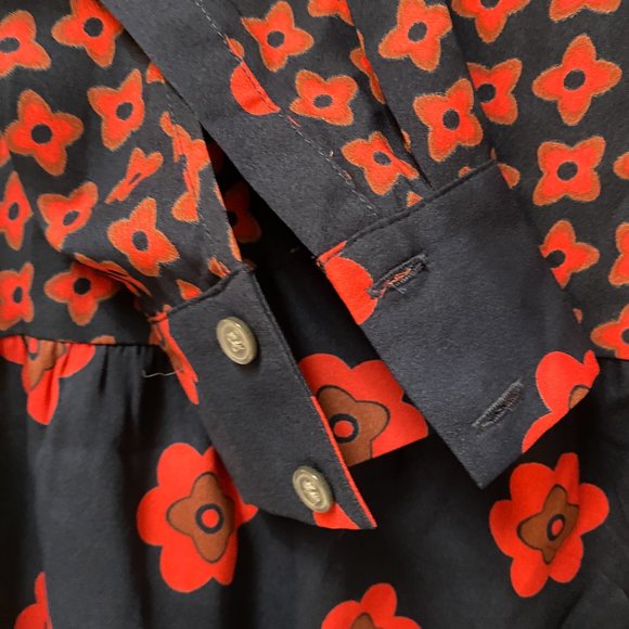 LOFT Red and Blue Abstract Floral Dropped Waist Dress Size Sp - Picture 5 of 11